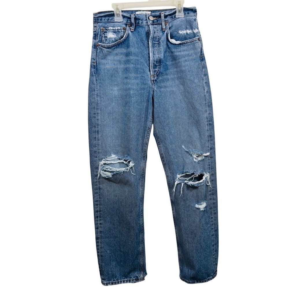 Agolde Jeans Women's Blue 90s Denim High Rise Straight Leg Distressed A069B-1206